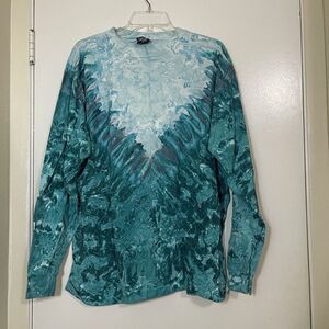 Vintage WG long sleeve blue aqua tie dye oversized crew neck cotton shirt large